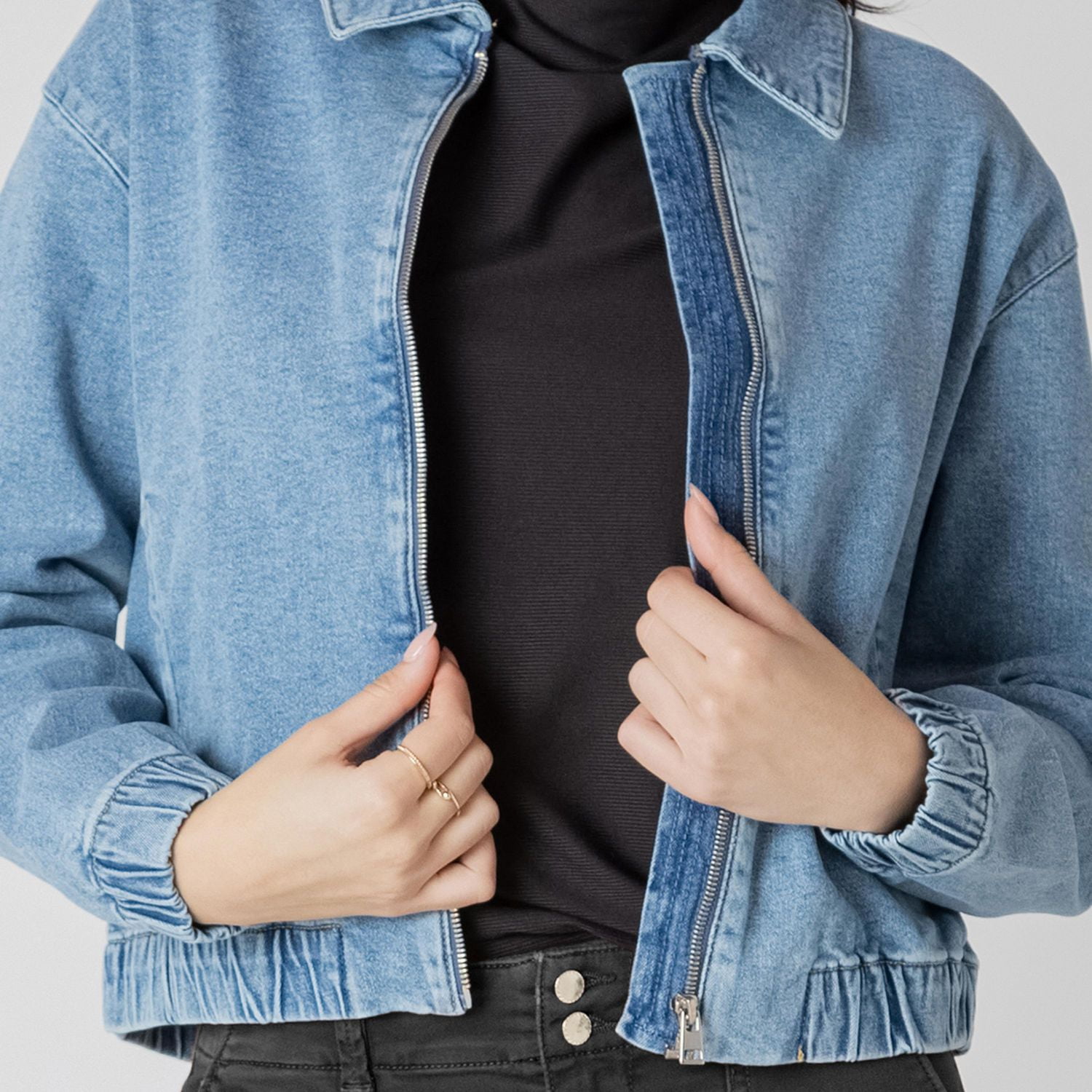 Devoted long sleeve denim jacket with pockets