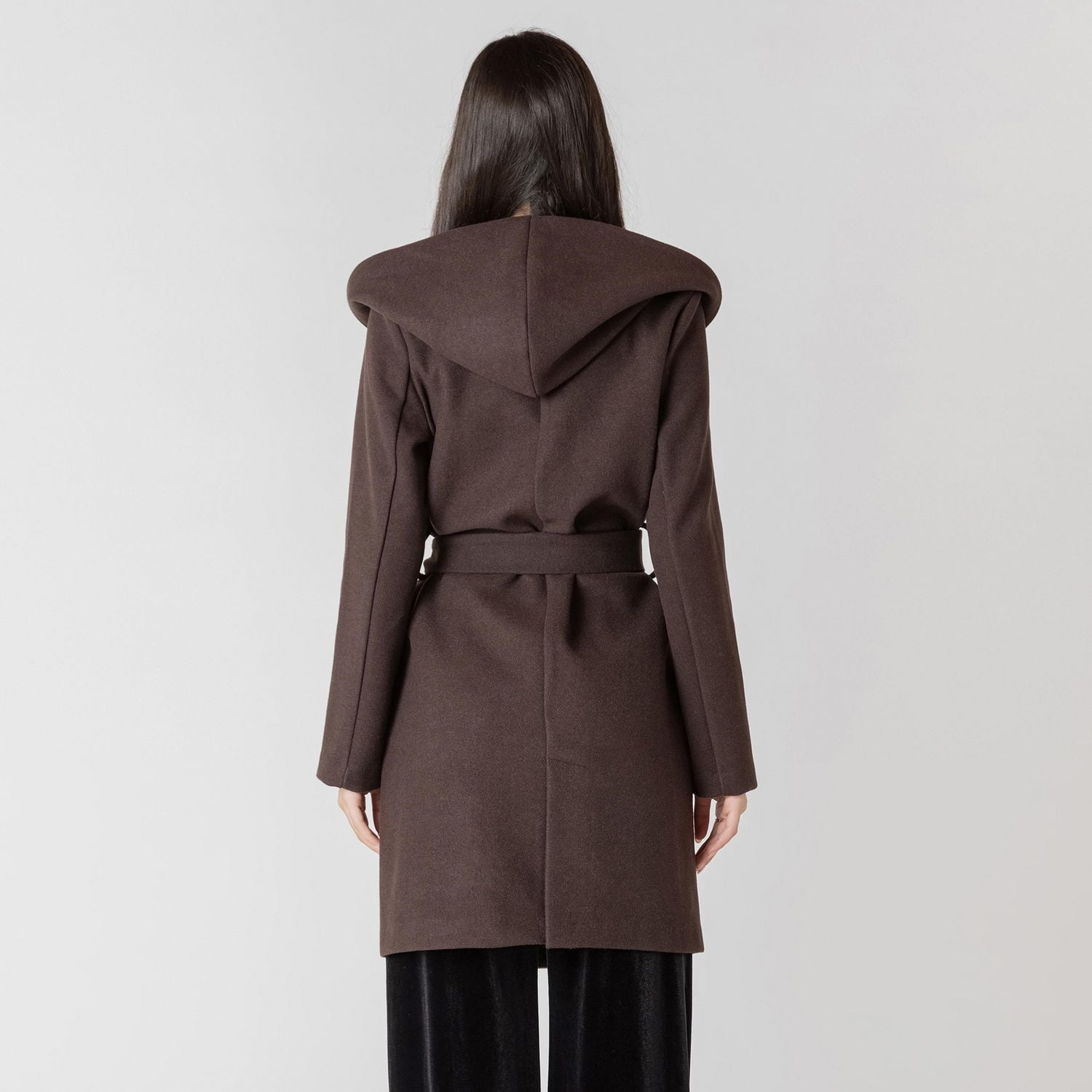 Devoted hooded long sleeve A-line jacket with a belt