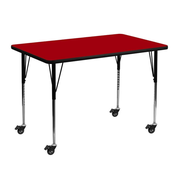 Table d'activité rectangulaire portable en stratifié rouge thermique de 30 po larg. X 48 po long. - Pieds réglables en hauteur standard