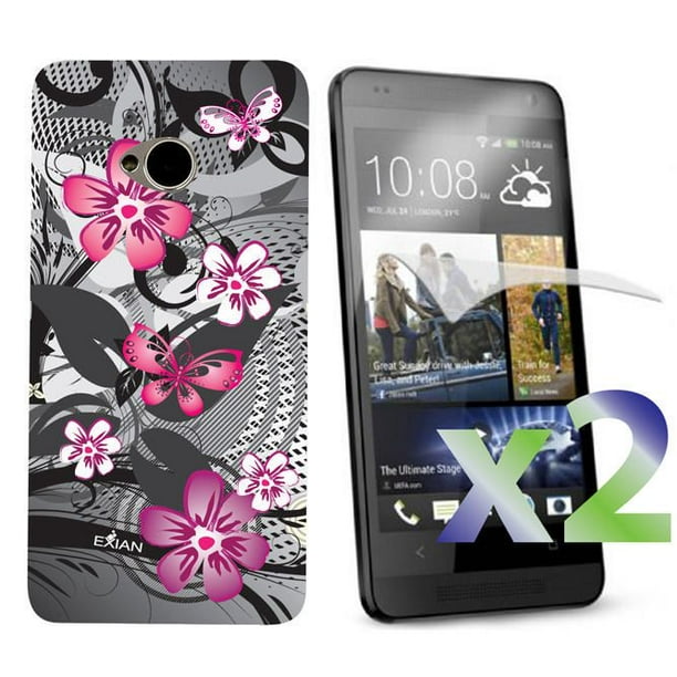 Étui Exian pour HTC One à motif floral - noir et rose