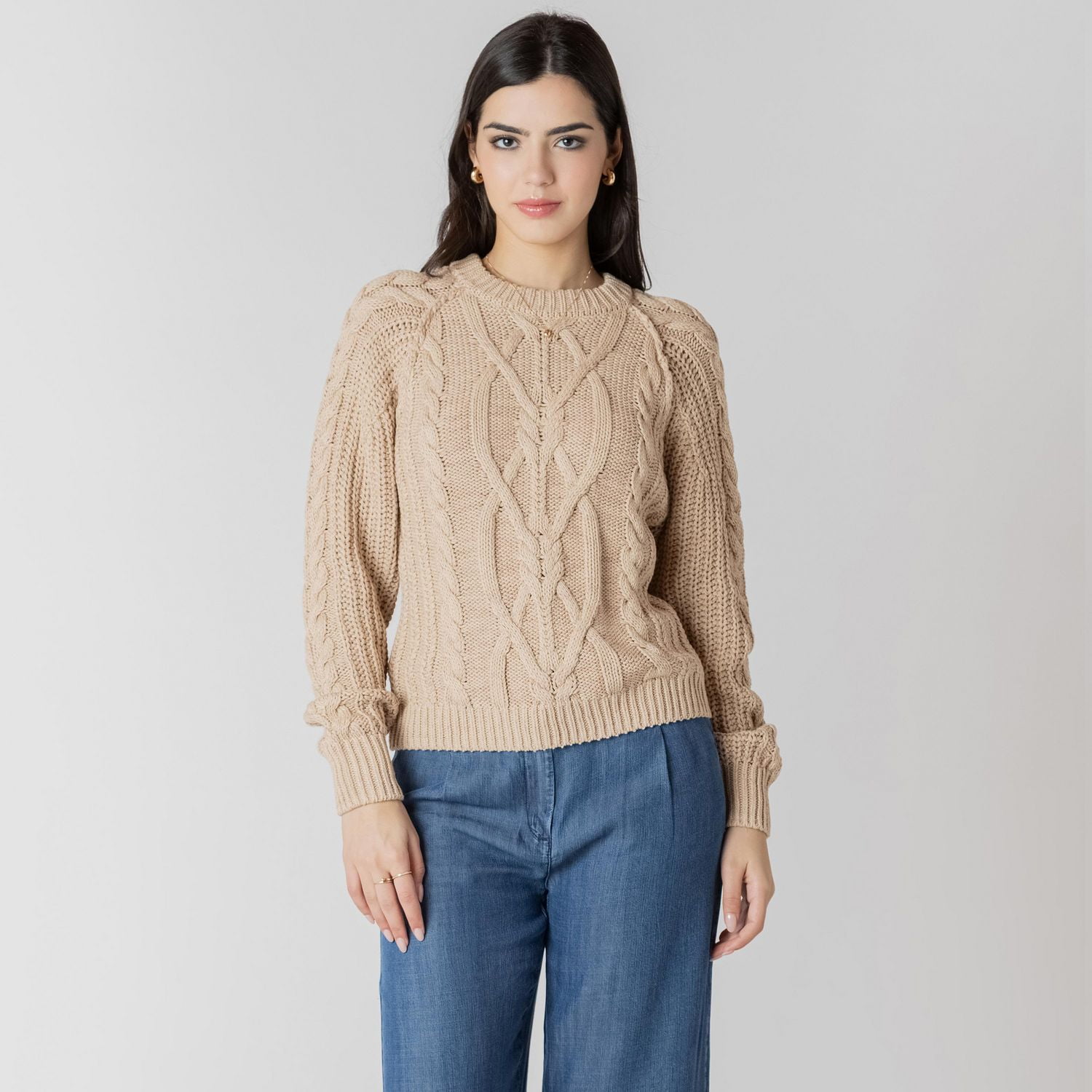 Devoted long sleeve cable knit sweater