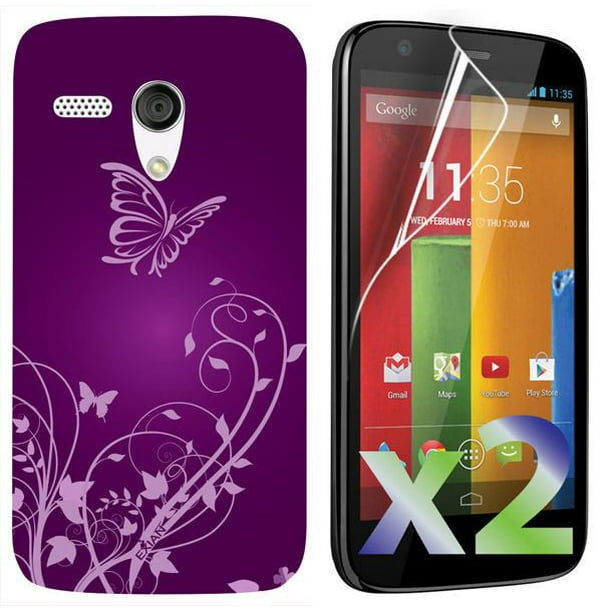 Étui pour Moto G d’Exian avec protecteur écran TPUR fleurs et papillon violet - paq. de 2