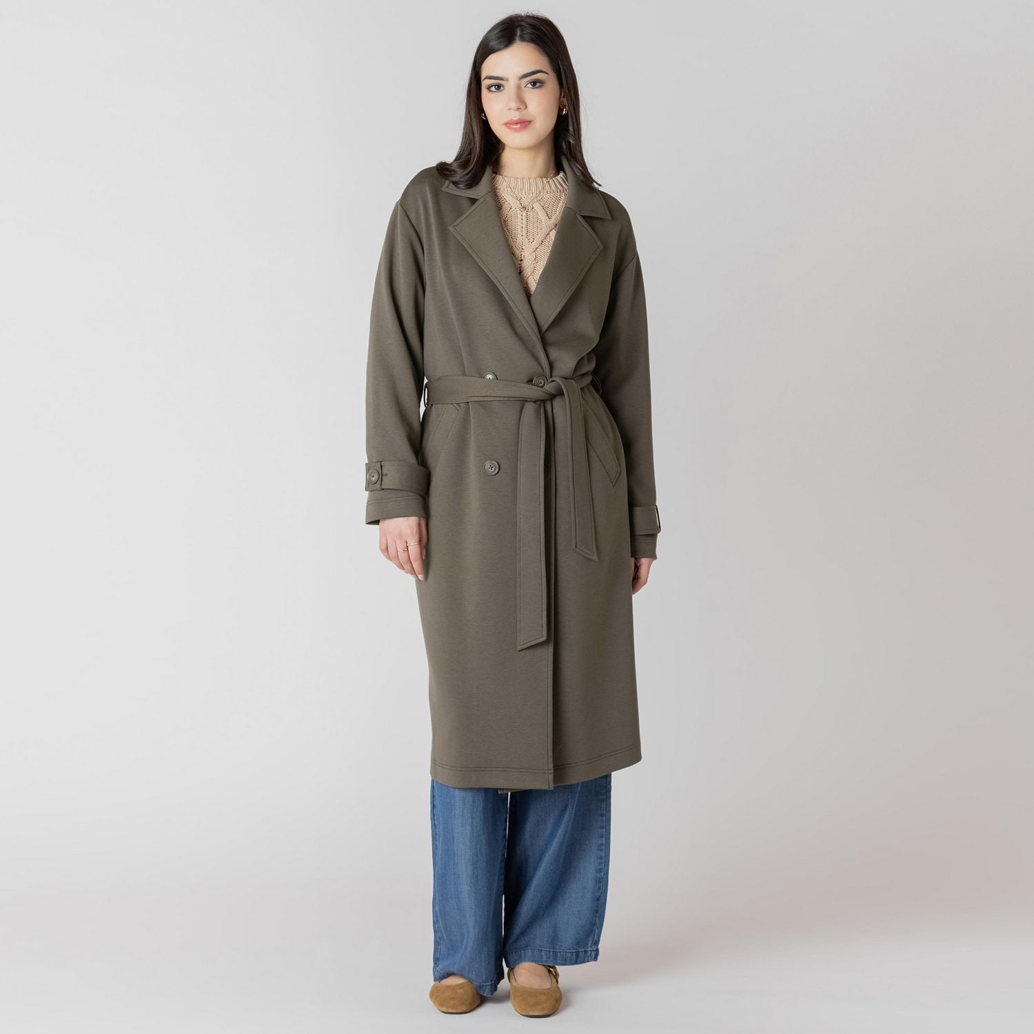 Devoted long sleeve knit trench coat