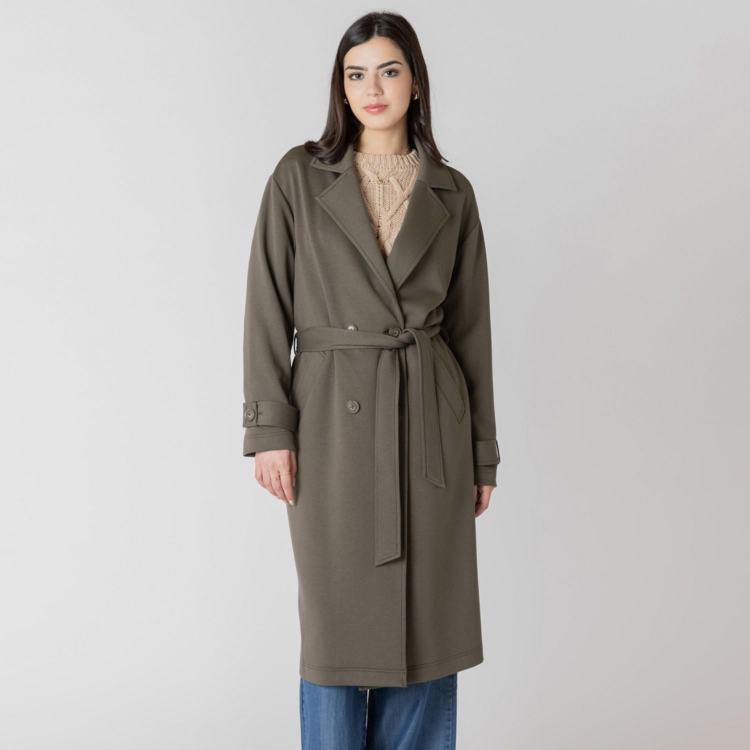 Devoted long sleeve knit trench coat