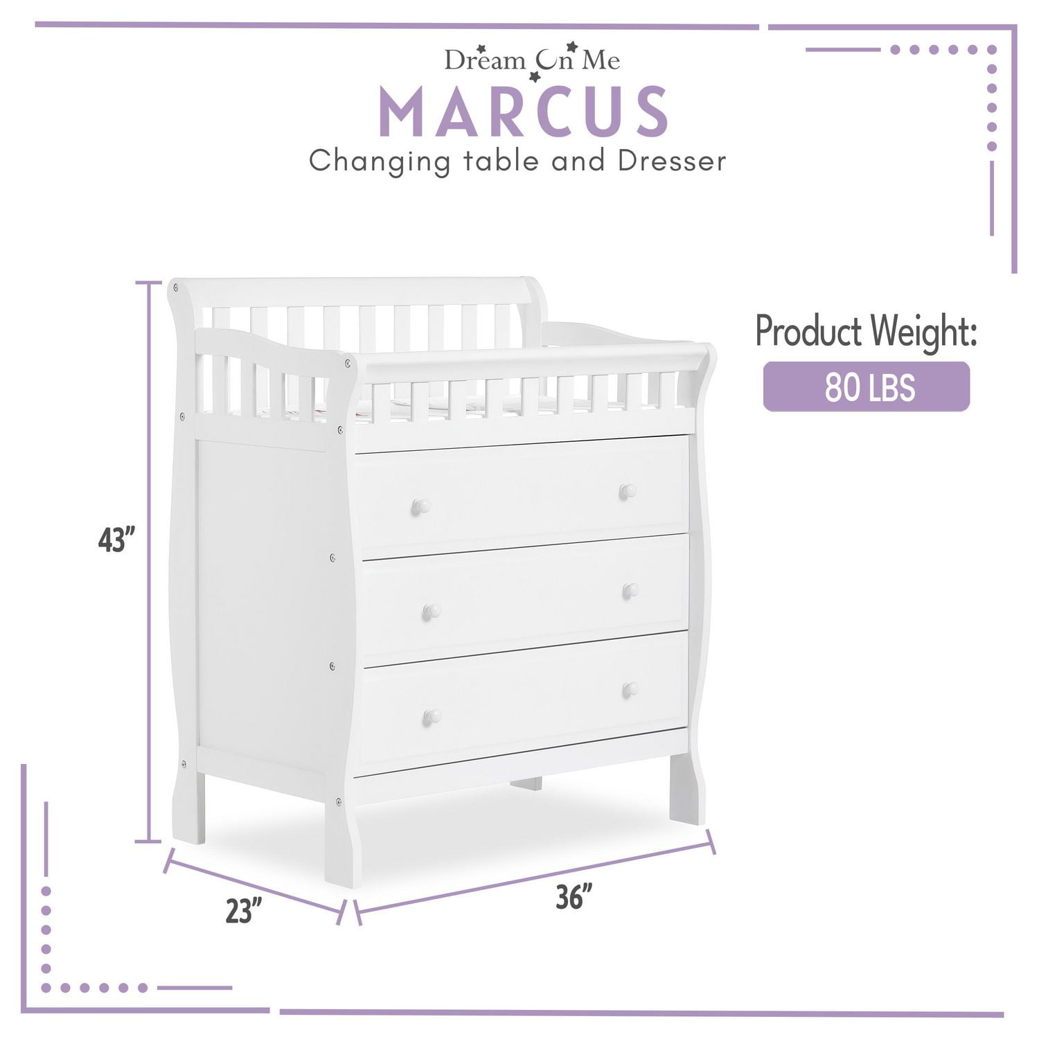 Dimensions of changing on sale table