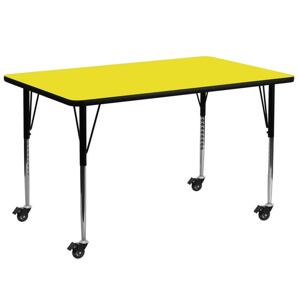 Table d'activité rectangulaire portable en stratifié jaune haute pression de 30 po larg. X 72 po long. - Pieds réglables en hauteur standard
