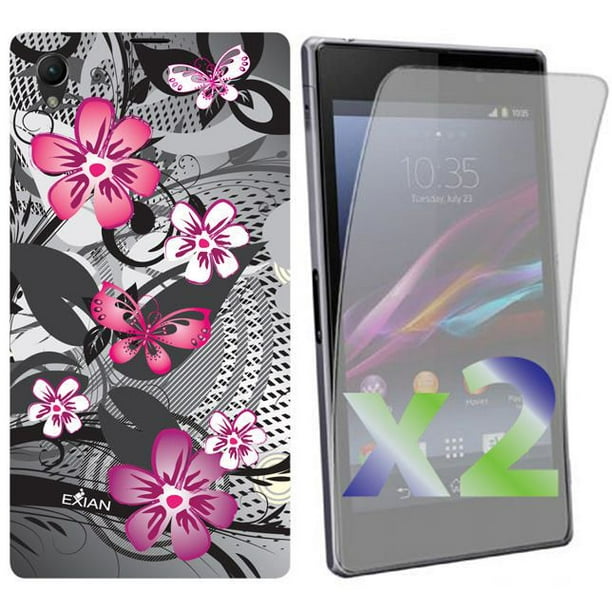 Étui Exian pour Samsung Galaxy Xperia Z1 à motif floral - noir et rose