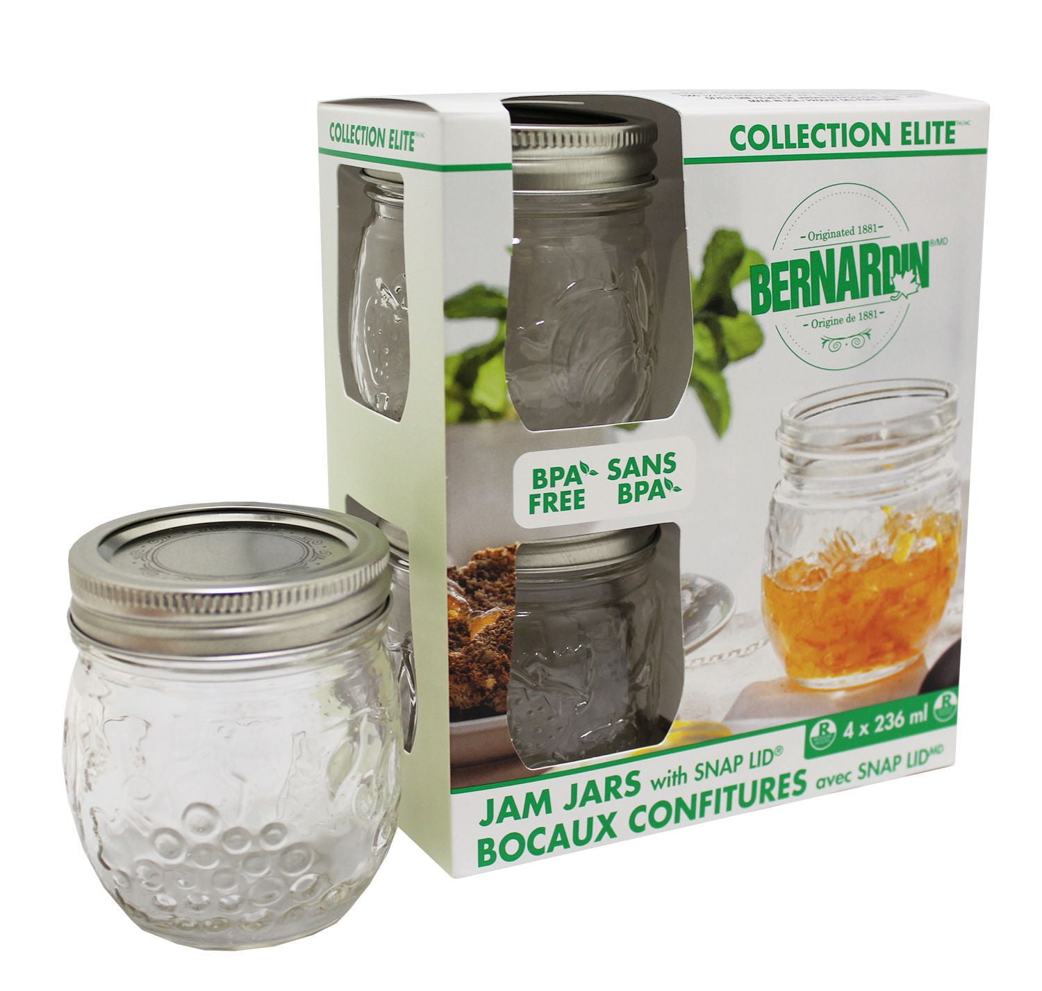 Bernardin Collection Elite 236mL Jam Jars with SNAP LID® Sealing Disc