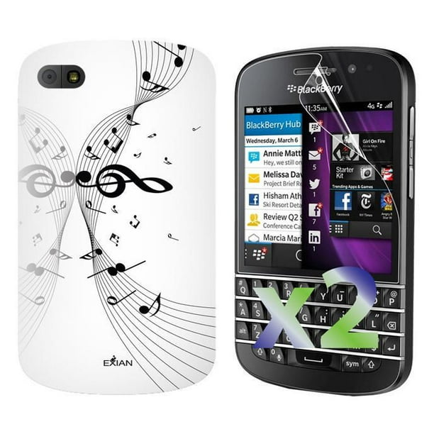 Étui Exian pour Blackberry Q10 à motif de notes de musique - blanc