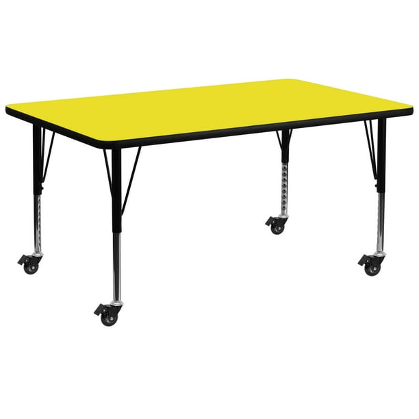 Table d'activité rectangulaire portable en stratifié jaune haute pression de 30 po larg. X 72 po long. - Pieds courts réglables en hauteur