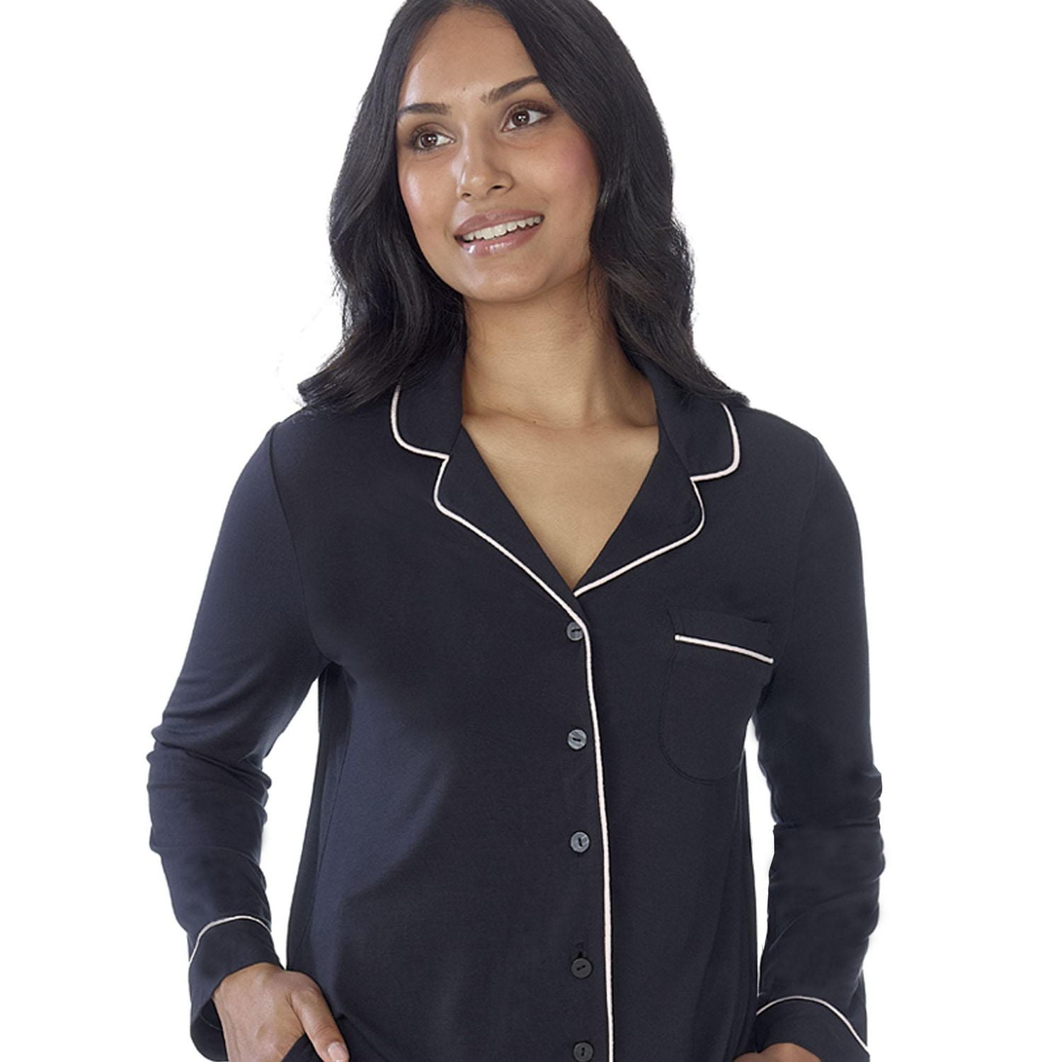 Secret vêtements de nuit Haut à manches longues boutonné avec passepoill