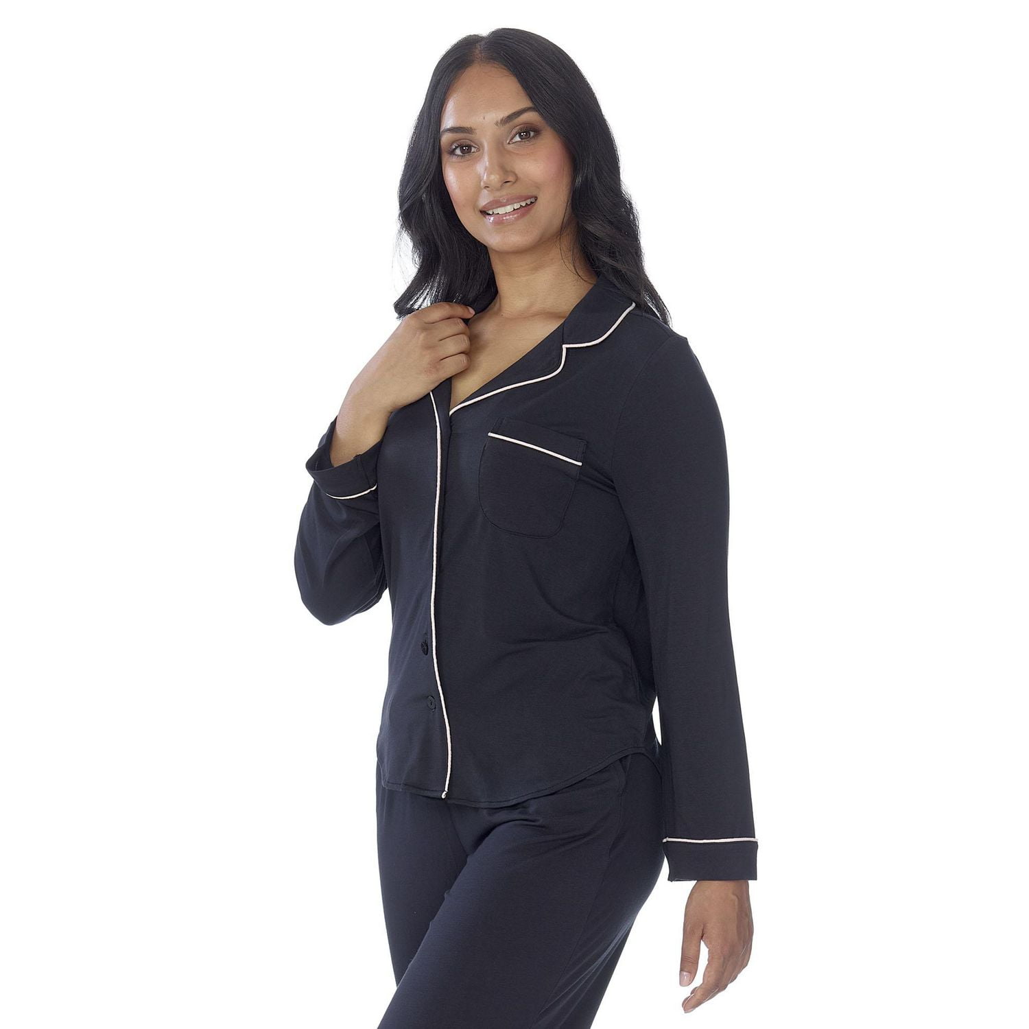 Secret vêtements de nuit Haut à manches longues boutonné avec passepoill