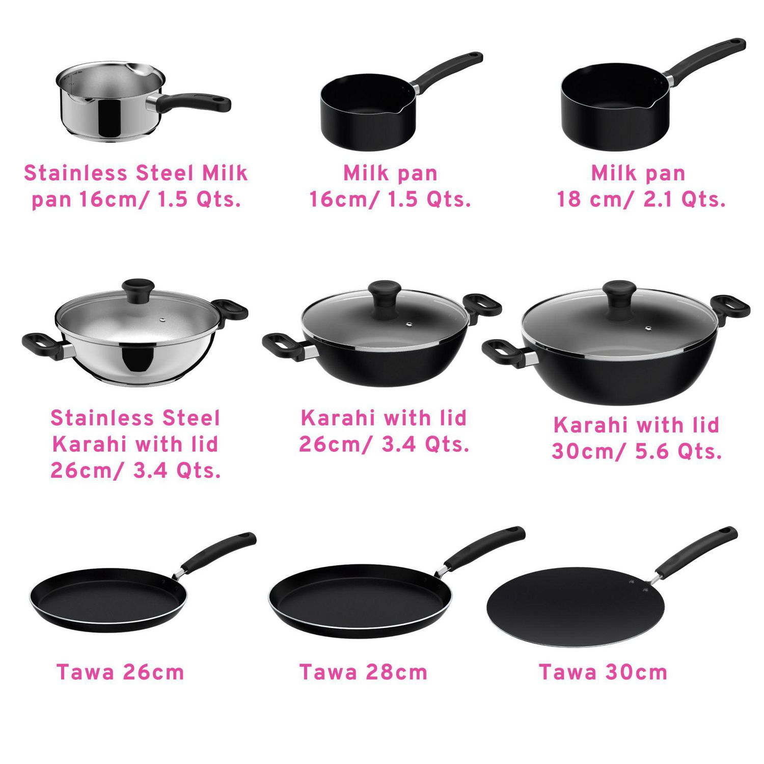 Maharaja Non-Stick Karahi with lid 26cm/ 3.4 QTS., 26cm / 10.25