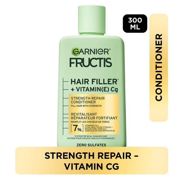 Garnier Fructis Hair Filler + Vitamin C Strength Repair Sulfate-Free Conditioner, for Weak Damaged Hair, up to 4X Less Breakage & 79% More Strength, 300ml, Fill weak hair with strength
