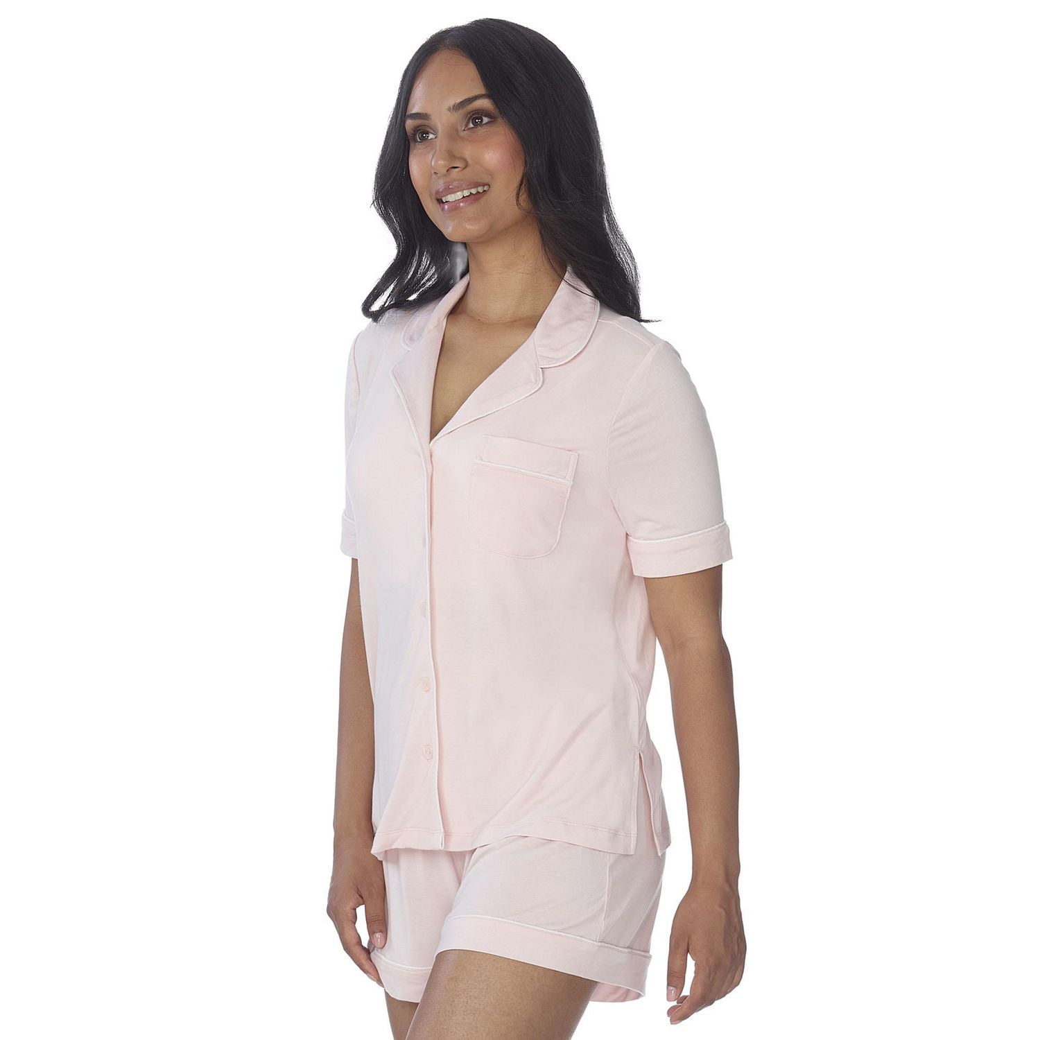 Secret Short Sleeve Button Top with Piping - Online exclusive