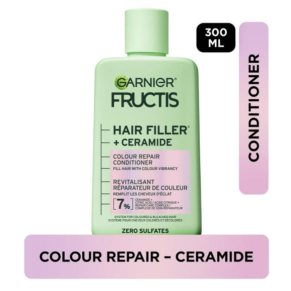 Garnier Fructis Hair Filler + Ceramide Color Repair Sulfate-Free Conditioner, for Colored and Bleached Hair, up to 9X Smoother Hair & 4 weeks of Vibrant Color, 300ml, Fill with colour vibrancy
