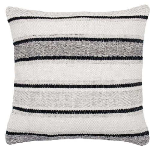 Coussin à rayures Élément 18''x18'' - Rayures noires, grises et naturelles