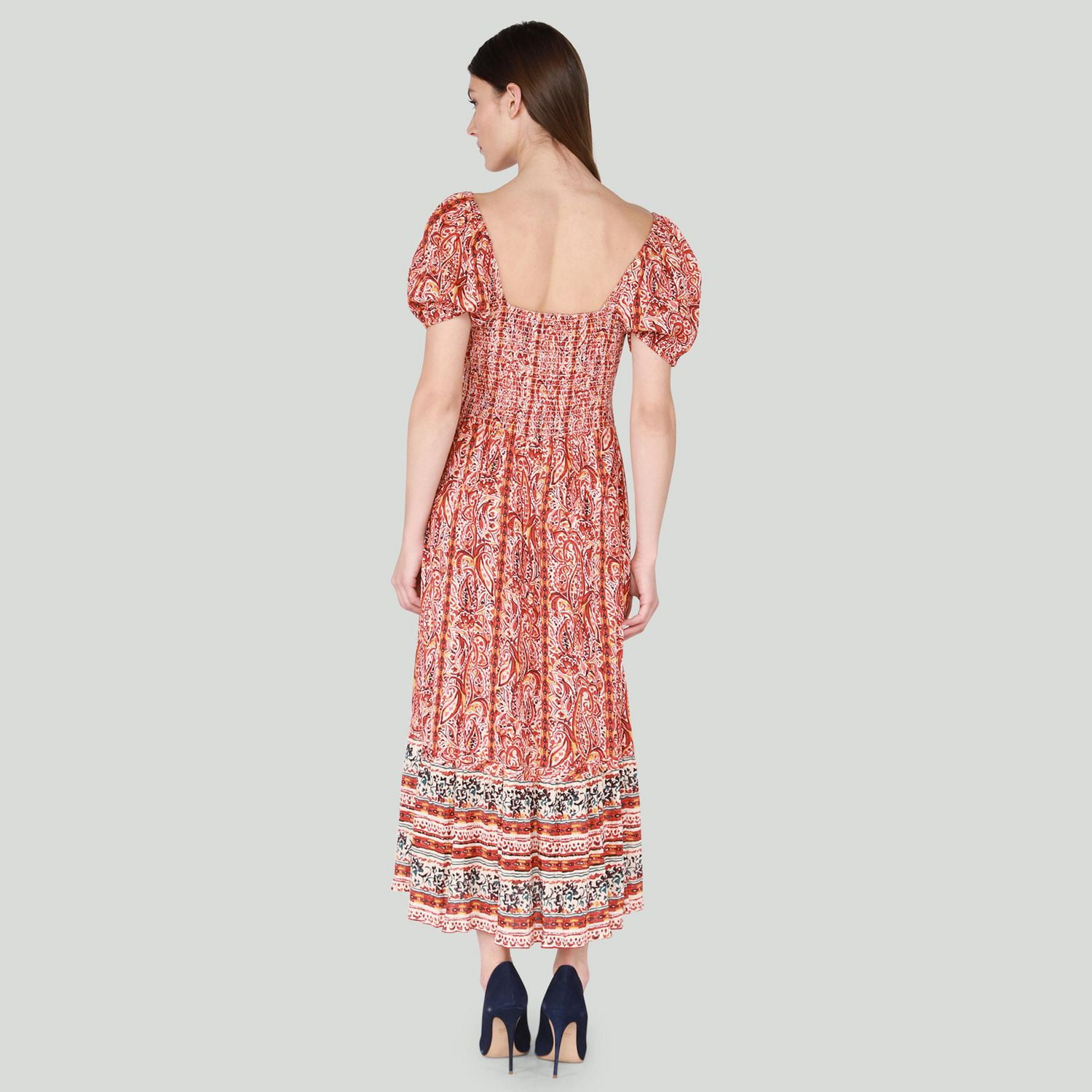 DV Floral print smocked waist maxi with S/S and a tiered ruffled hem