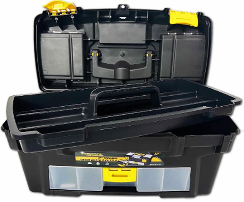 Aurora Tools Plastic Tool Box, 17-1/2 W x 9-1/2 D x 8 H, Black