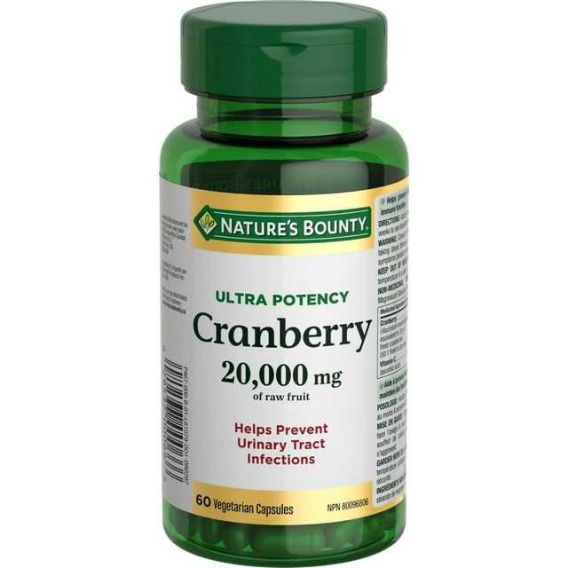 NATURE'S BOUNTY Cranberry, Ultra Potency, 20,000 mg, Helps Prevent Urinary Tract Infections, Helps Support Immune Function, Vegetarian, Capsules 60.0 g