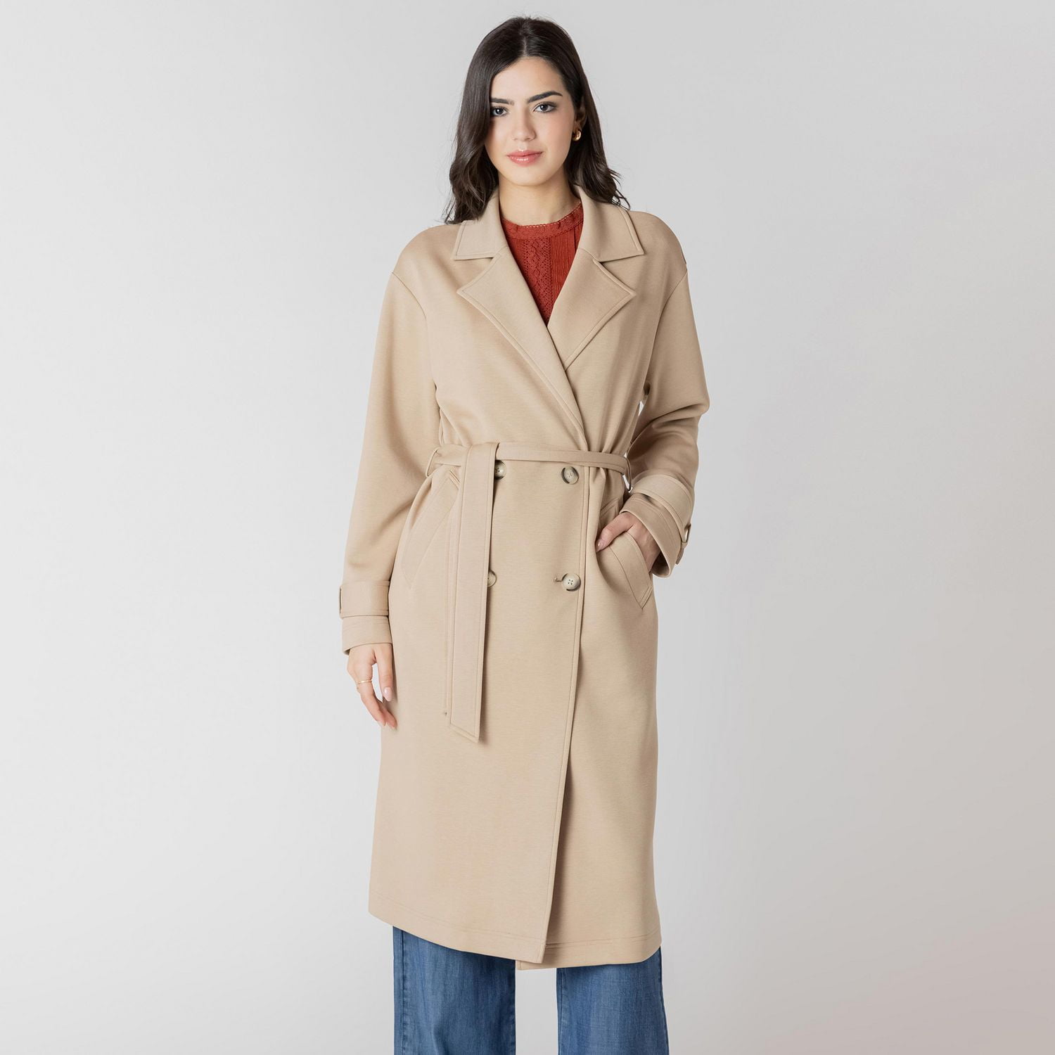 Devoted long sleeve knit trench coat