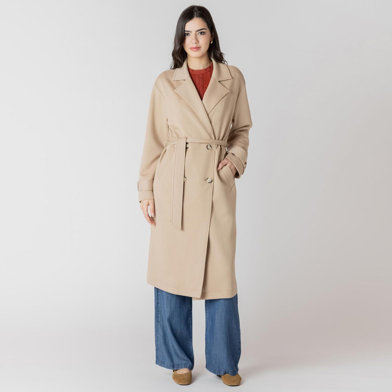 Devoted long sleeve knit trench coat
