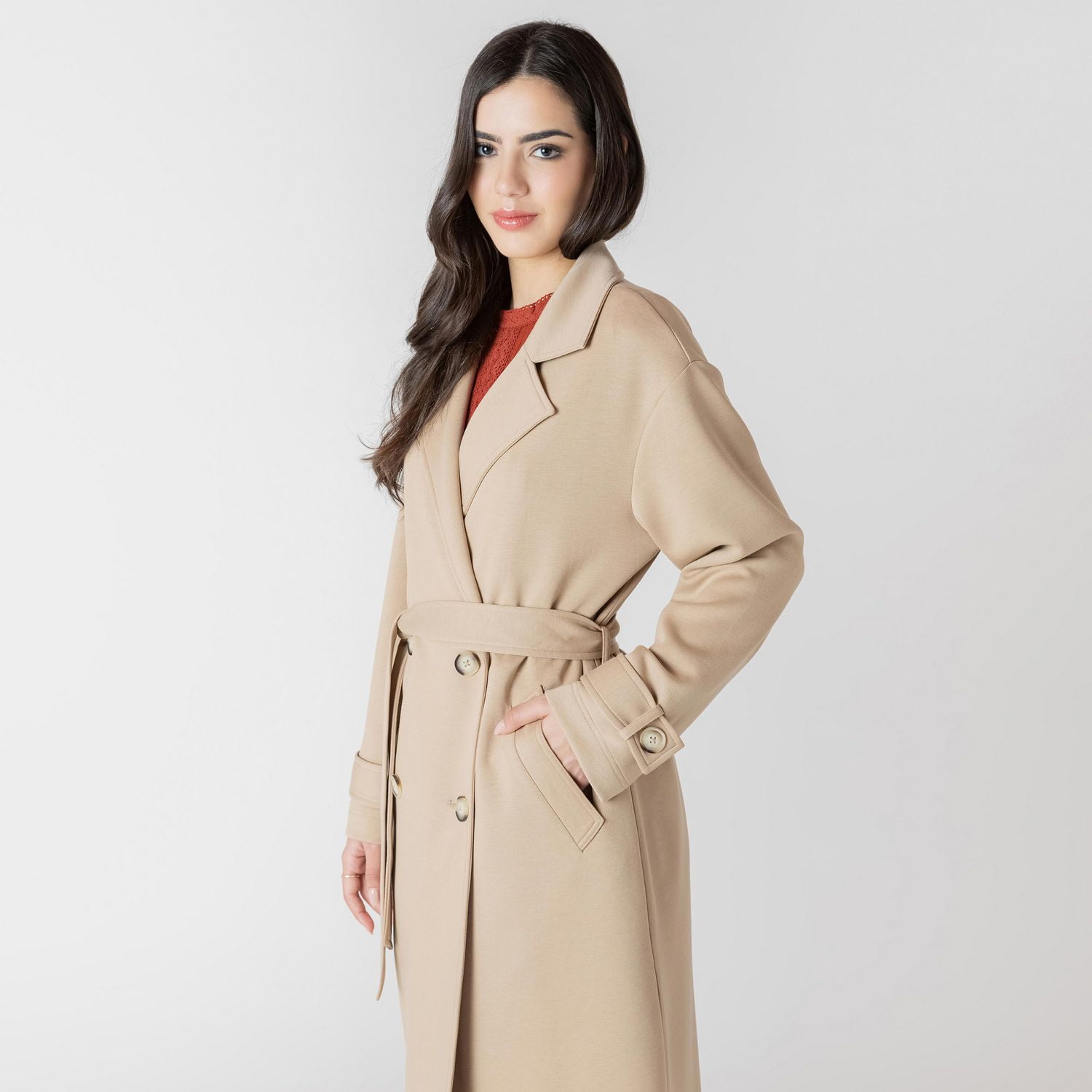 Devoted long sleeve knit trench coat