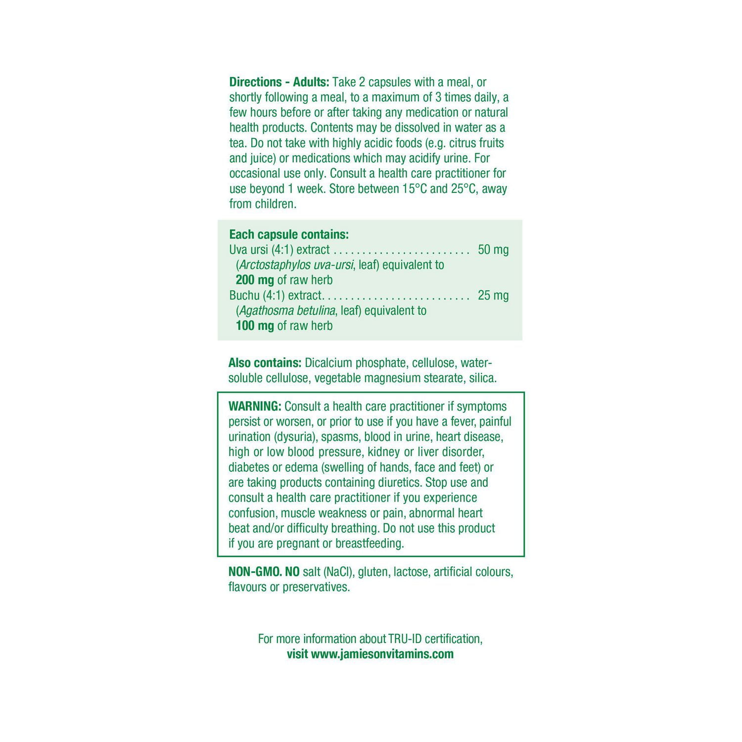 Jamieson Diuretic Herbal Complex Capsules with Uva Ursi, 60 capsules