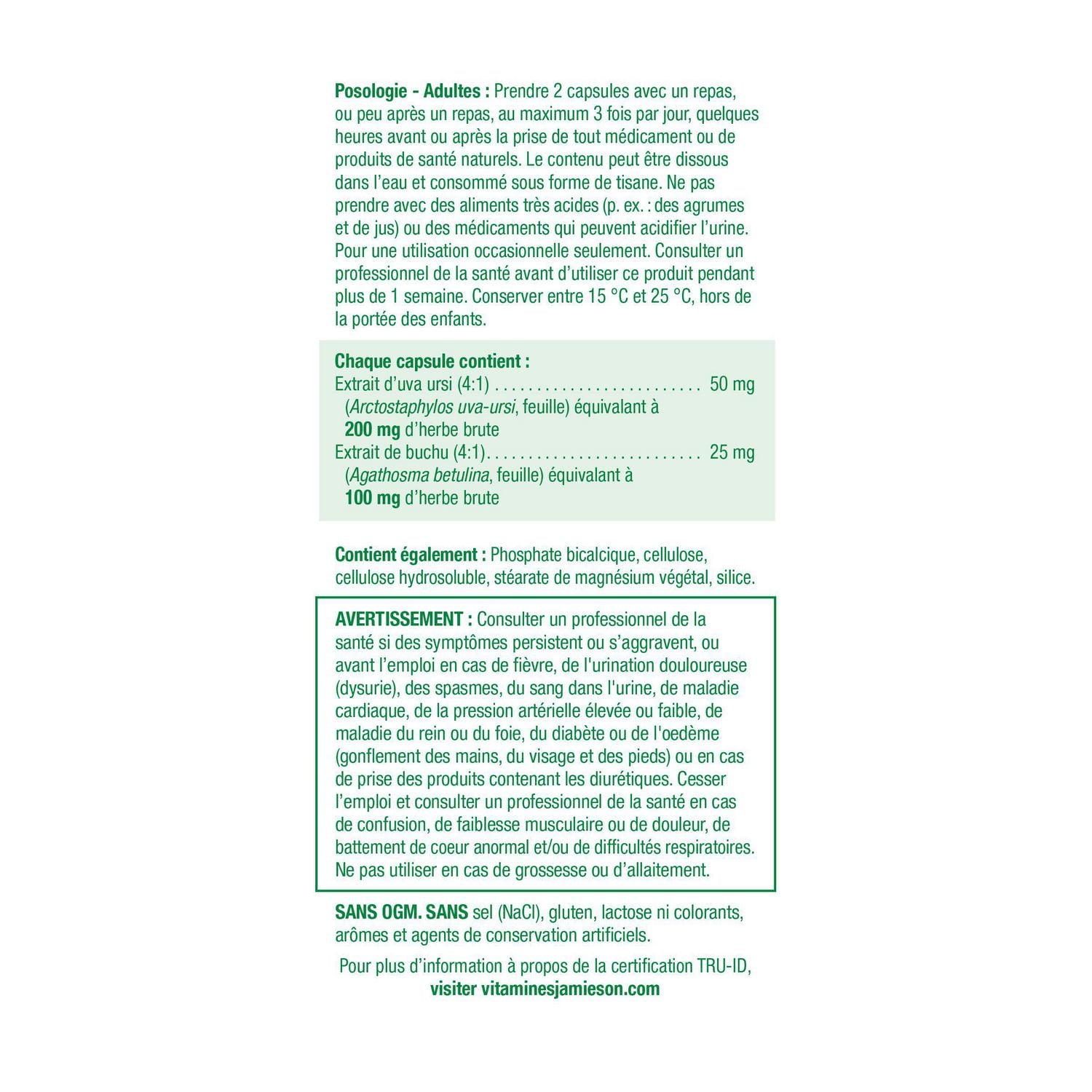 Jamieson Diuretic Herbal Complex Capsules with Uva Ursi, 60 capsules