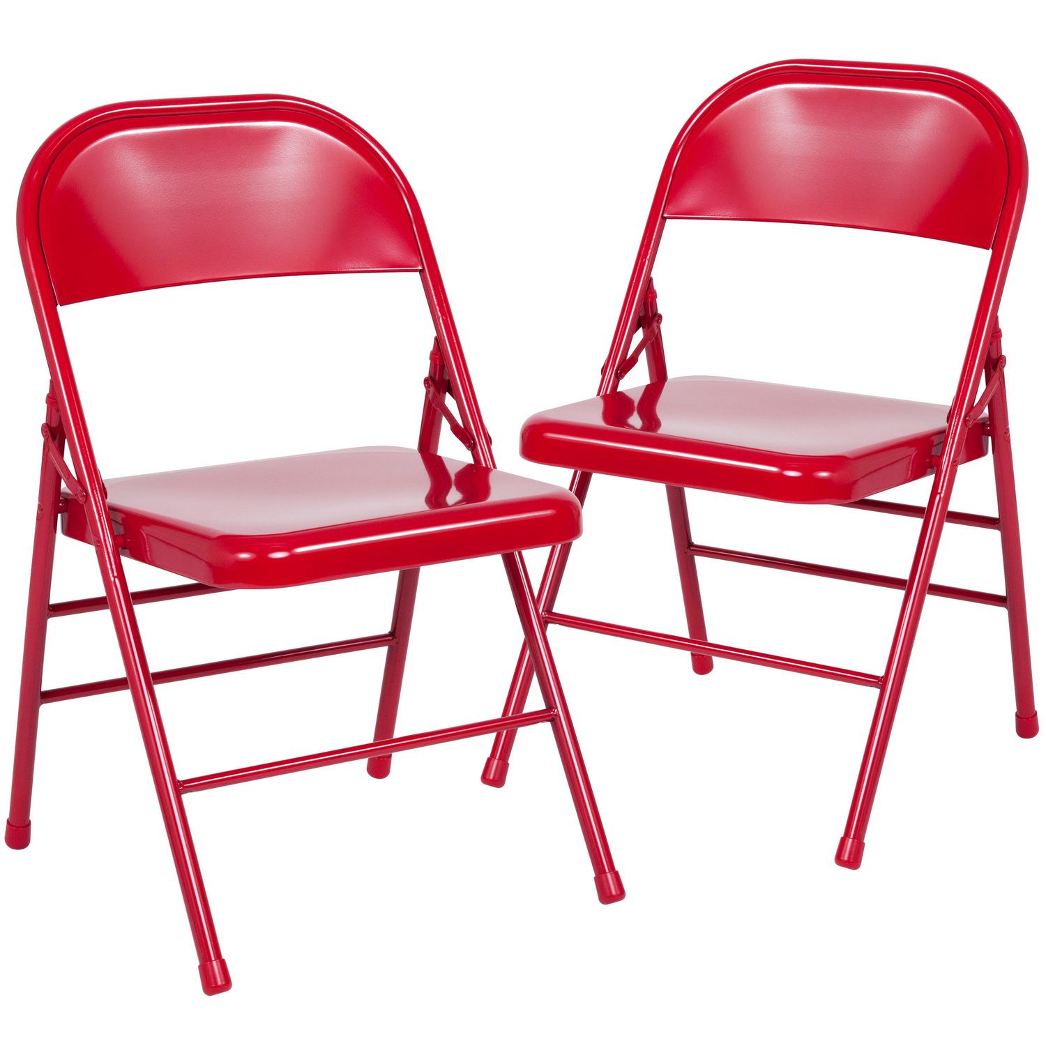 red metal folding chairs