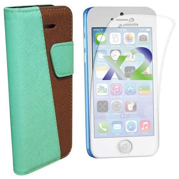 Étui pour iPhone 5c d’Exian - protecteur écran et portefeuille en cuir avec fentes de cartes, paq. de 2