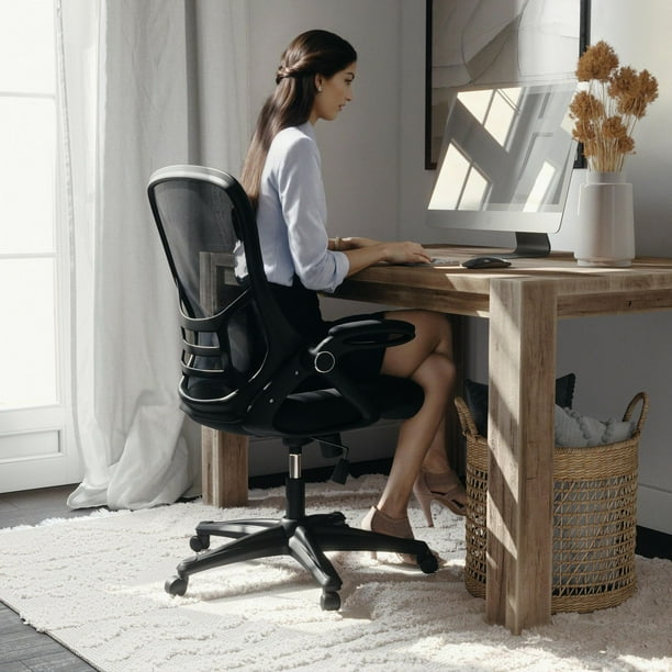 High Back Black Mesh Ergonomic Swivel Office Chair with Black Frame and  Flip-up Arms 