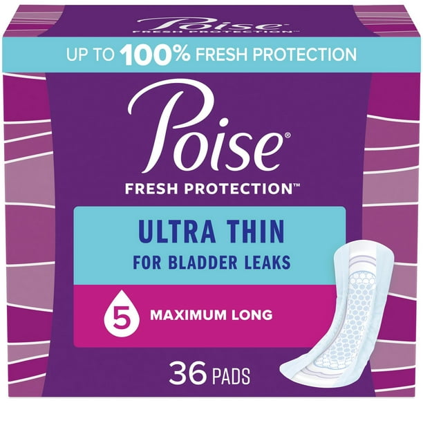 Serviettes d’incontinence ultraminces Poise pour femmes, degré d’absorption 5, absorption maximale, longueur régulière, 36 unités POISE UT PAD 36