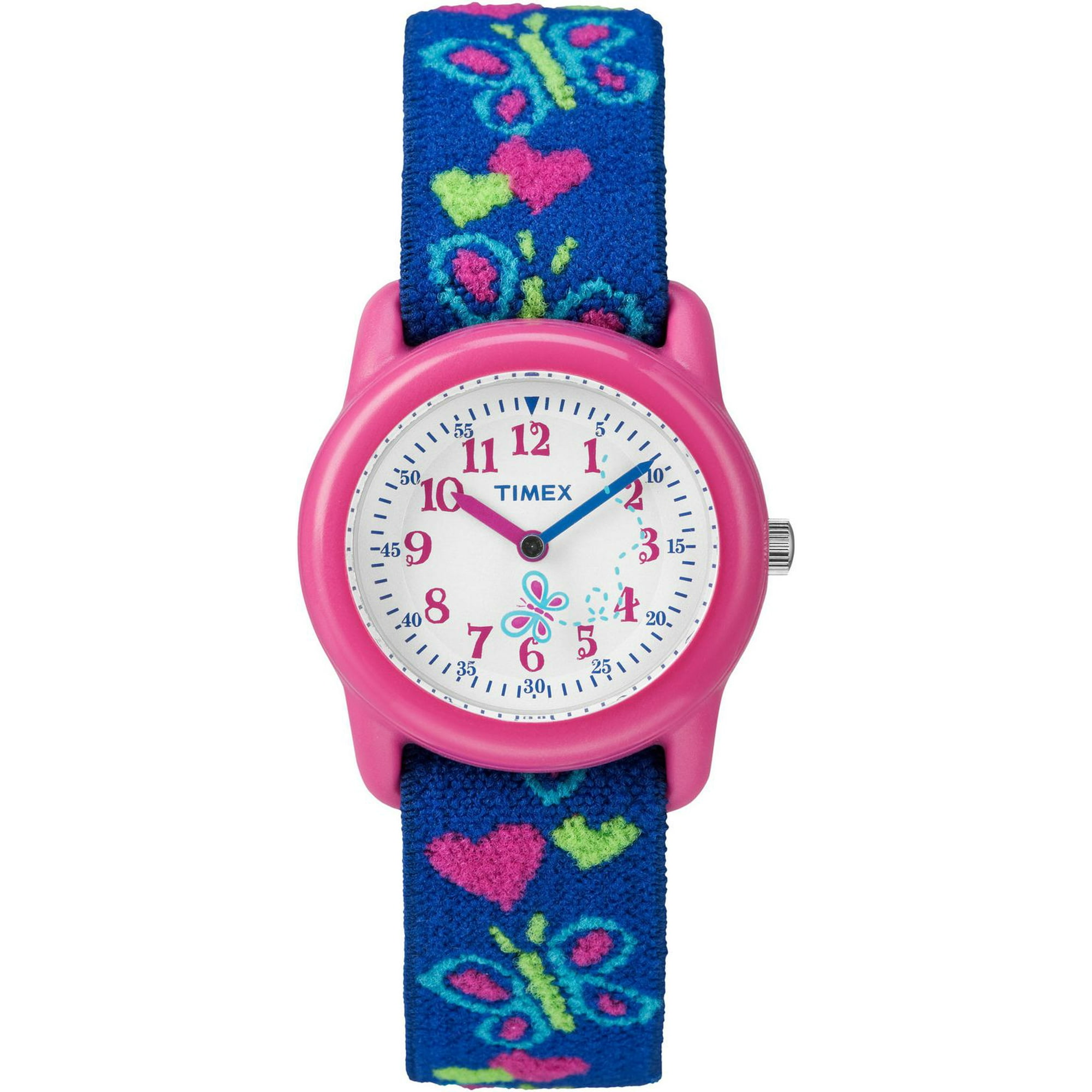 Montre Timex® TIME MACHINES® pour enfants en tissu papillons et cœurs