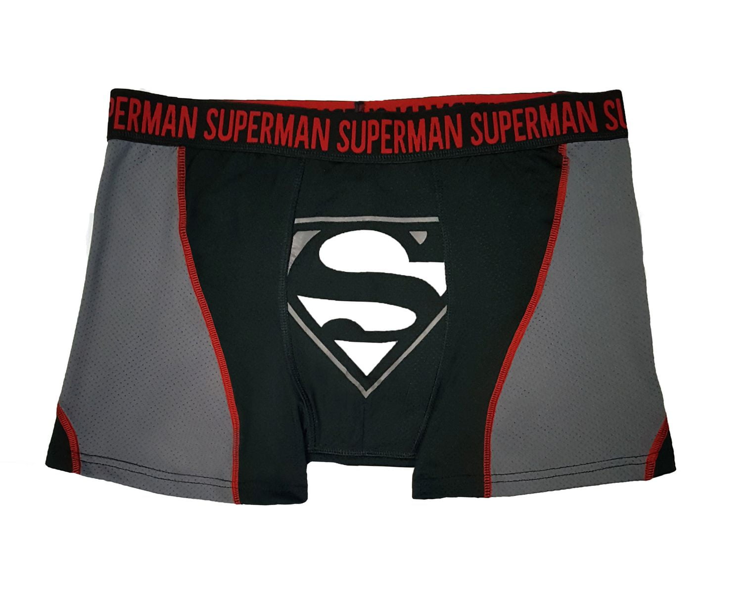 Men's Superman Boxer Briefs, Grey and Black with Red