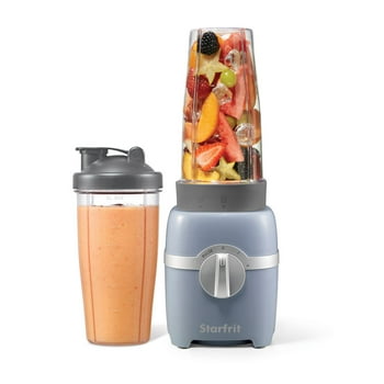 Starfrit 7 pcs 300W Personal Blender - Grey, 2x28oz(828 ML) Cups ,2x travel lids, 2 blades, 3 speed modes (low,high,pulse ), 7 pieces , 3 speed Personal Blender