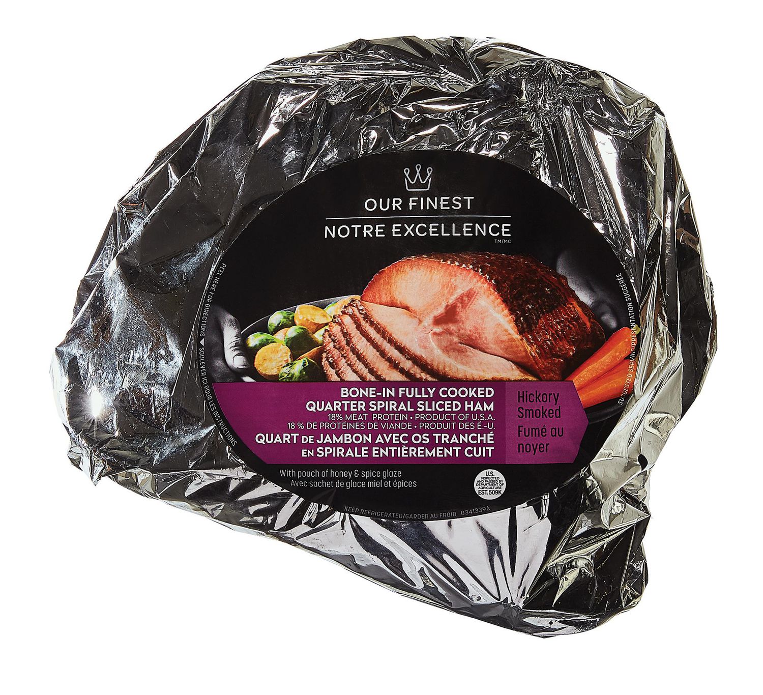 Our Finest Hickory Smoked Quarter Spiral Sliced Ham, 1 piece, 1.92 - 2.60 KG