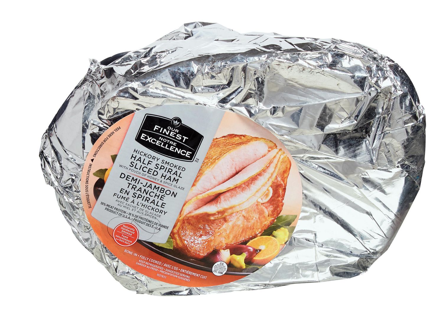 Our Finest Hickory Smoked Half Spiral Sliced Ham, 1 piece, 2.94 - 4.30 KG
