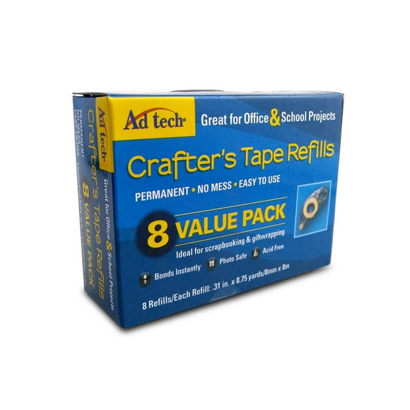 AdTech Crafter's Adhesive Tape Refills (05674). Perfect for Scrapbooking, Crafting and more! Bonds Instantly, Photo Safe & Acid-Free. 8 Pack. Each roll is .31” wide X 8.75 yds/8mm X 8m Long.