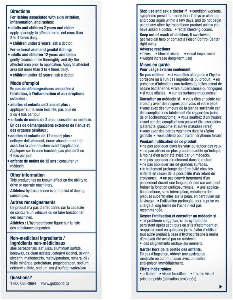 Gold Bond Eczema Relief Crème Médicamentée 1% Hydrocortisone, 56g, traitement médicamenteux de l'eczéma avec 5 hydratants pour soulager les démangeaisons, les éruptions cutanées, les rougeurs, la rugosité, les irritations et l'inflammation 56 g