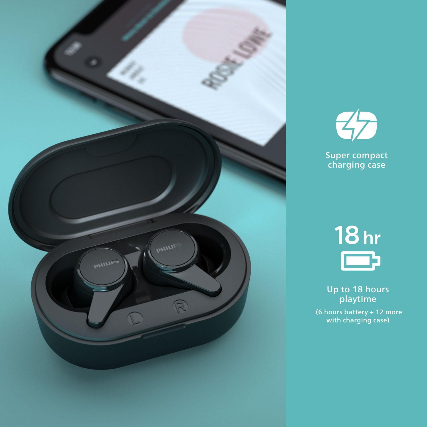 Philips T1207 True Wireless Headphones with IPX4 Water Resistance, Black,  TAT1207BK, True Wireless, IPX4 Water-resistant