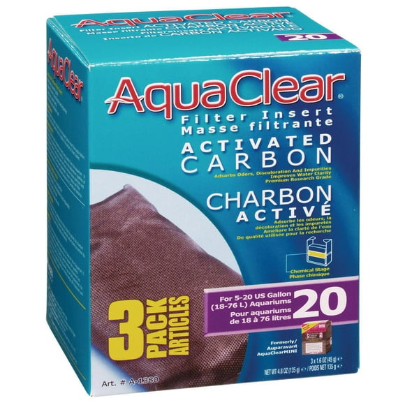 AquaClear 20 Activated Carbon Filter Insert 3 pack, 135g (4.8 oz)