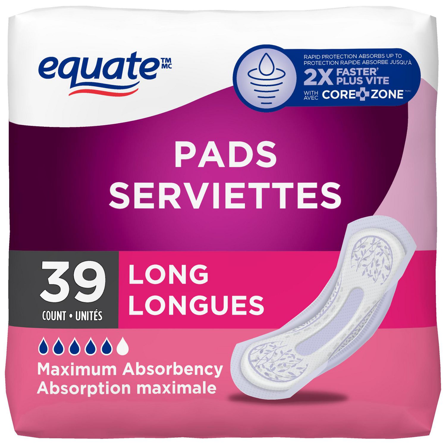Serviettes contrôle de la vessie absorption maximale d'Equate