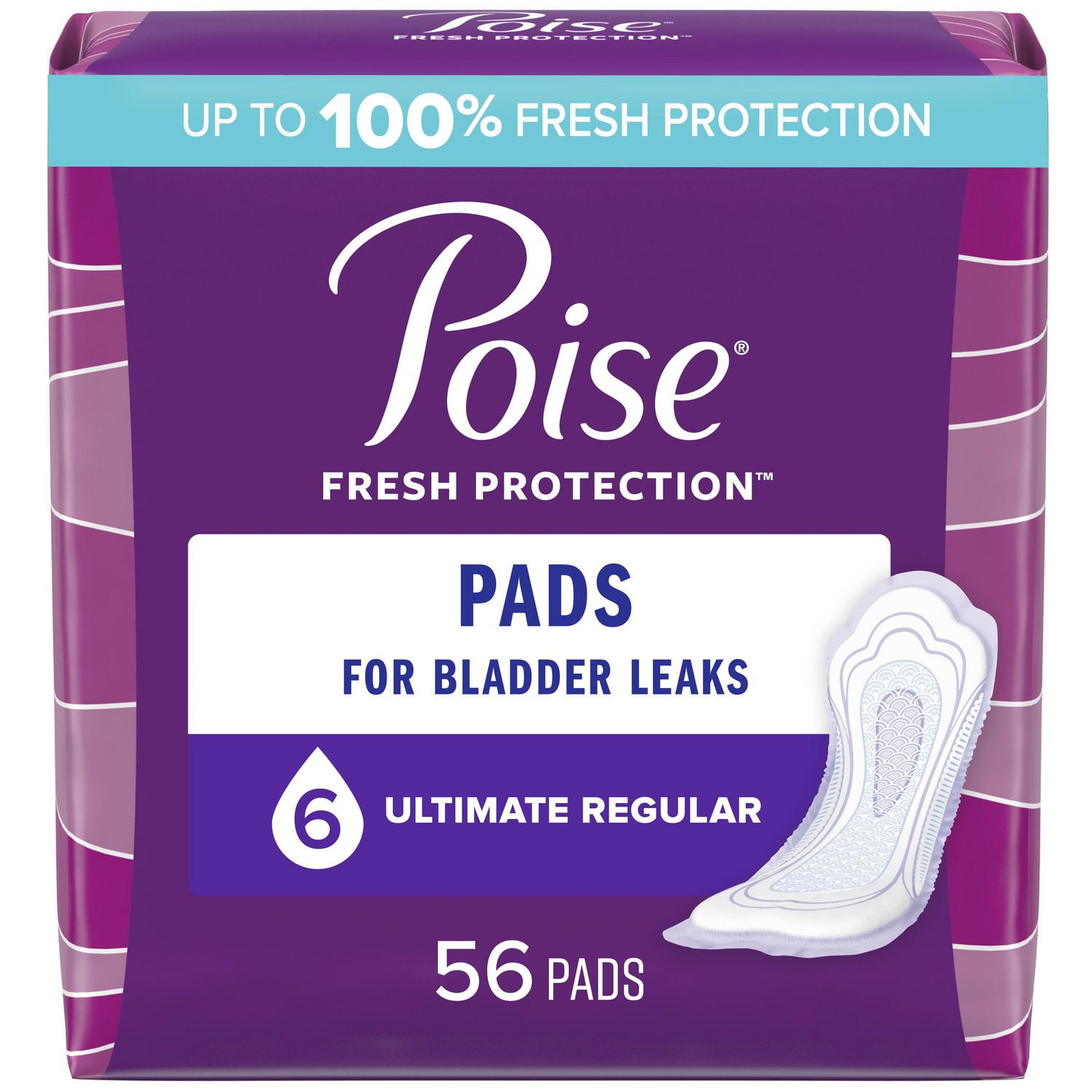 Poise Incontinence Pads for Women, 6 Drop, Ultimate Absorbency, Regular,  56Ct, 56 Count