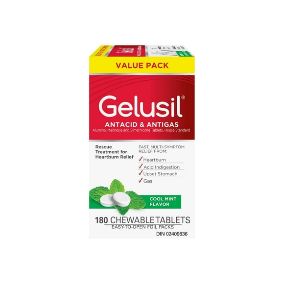 Gelusil Antiacide et Antigaz Saveur de Menthe Fraîche 180 Comprimés