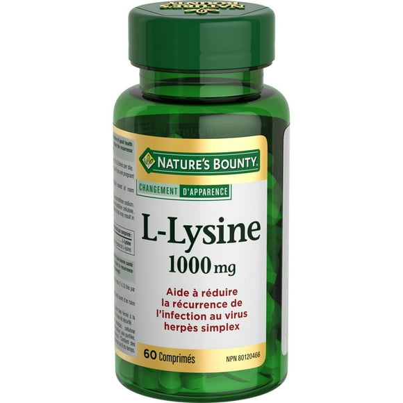 NATURE'S BOUNTY L-Lysine, 1000 mg, Helps Reduces Recurrence of Herpes Simplex Virus (Cold Sores), Source Of an essential Amino Acid, Helps in Collagen Formation, 60 Tablets 60.0 count, 60 Tablets