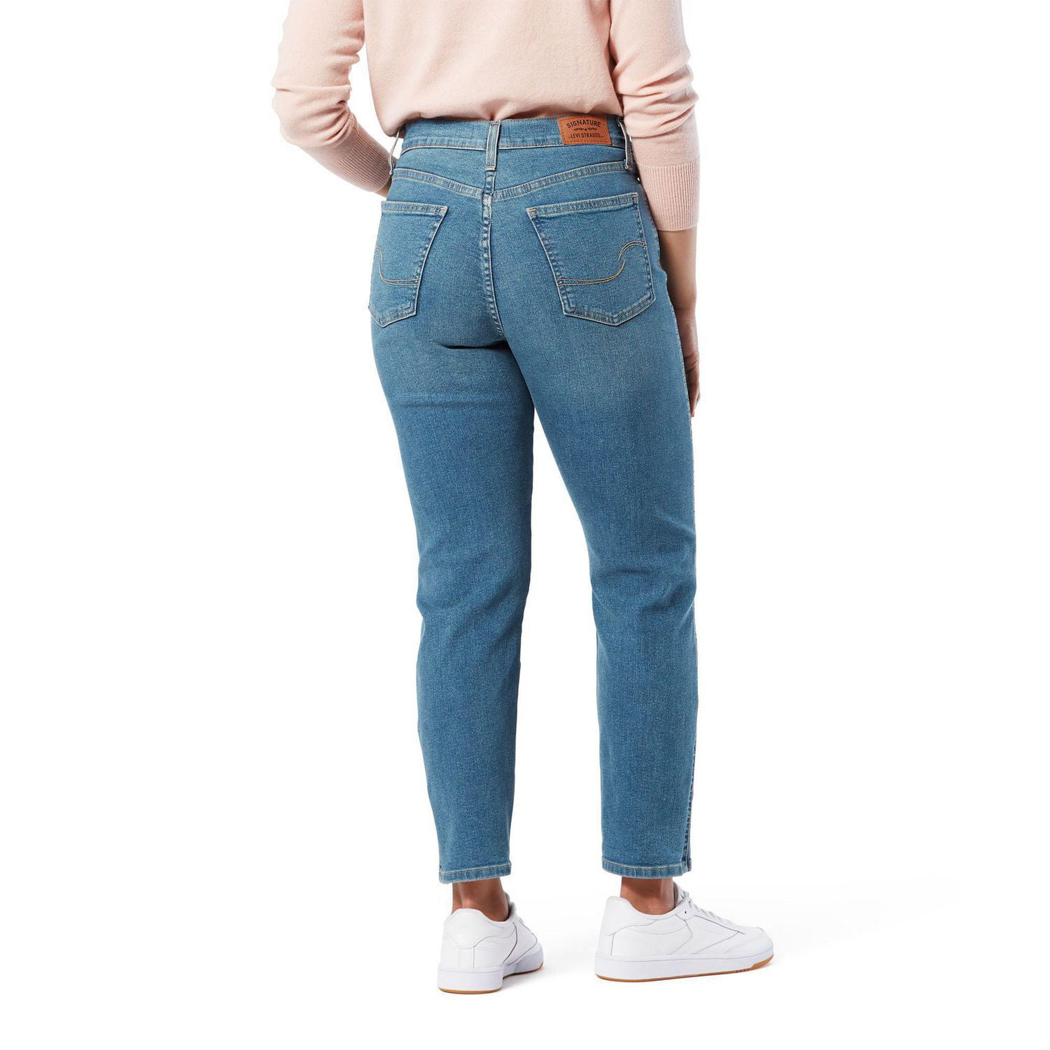 Vintage Levis High Waisted Jeans / White Denim native Blue Mom