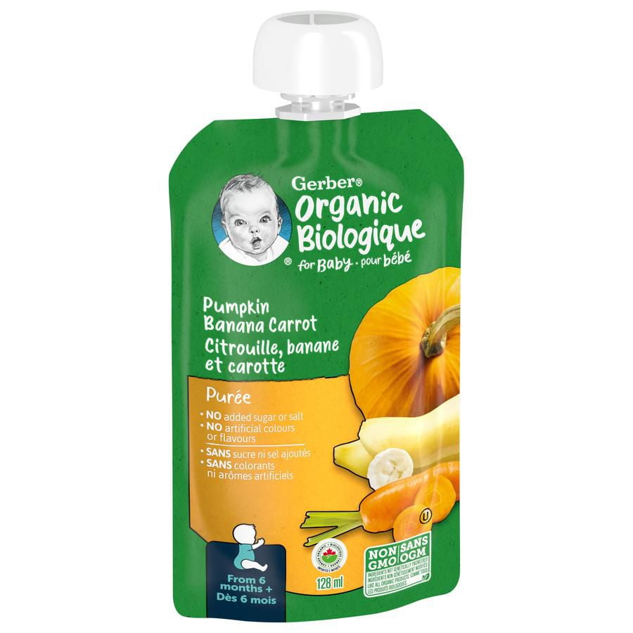 GERBER Organic Purée, Pumpkin Banana Carrot, Baby Food, 128 ml, 128 ML 