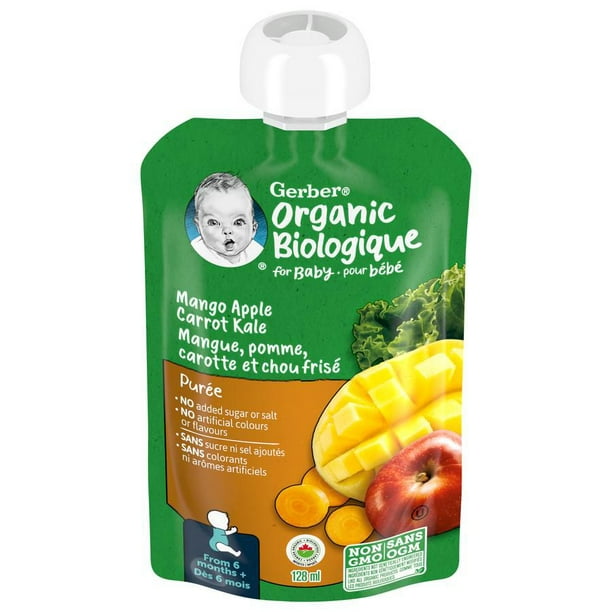 Purée GERBER® Biolog. Mangue Pomme Carotte Chou Frisé, alim. bébé, 128 ml 128 ML