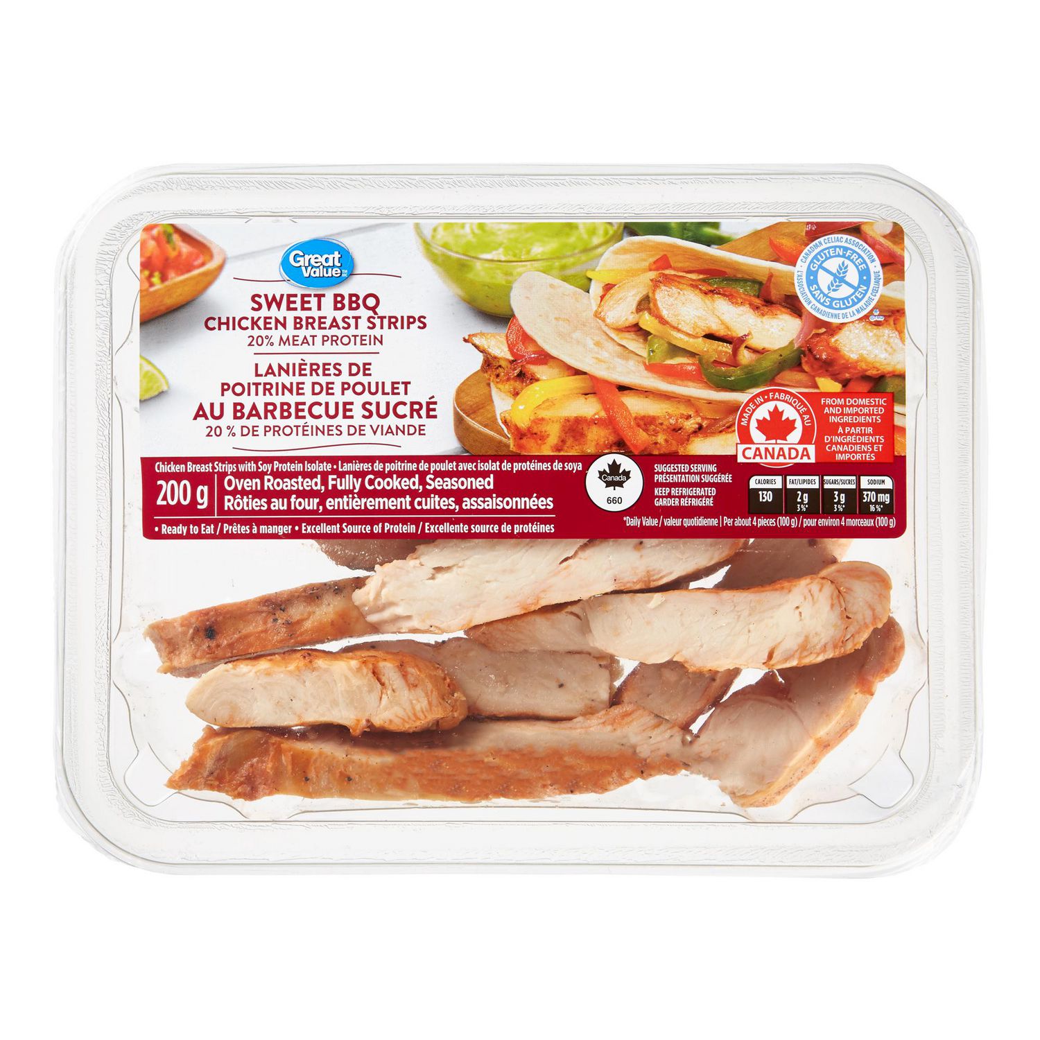 Great Value fully cooked Sweet BBQ Chicken Breast Strips